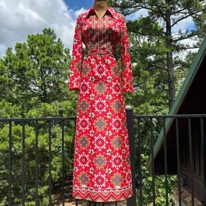 Vintage 60s/70s Emilio Borghese Geometric Psychedelic Floral Print Maxi Dress